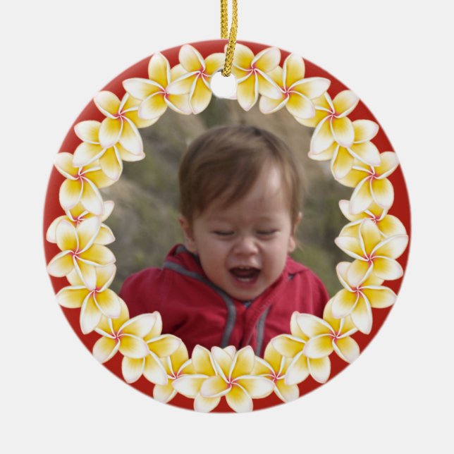 Tropical Plumeria Lei Photo Ornament (Front)