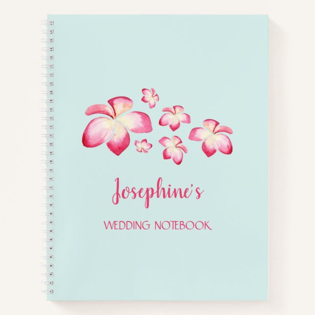 Tropical Plumeria Pink Watercolor Wedding Notebook (Front)