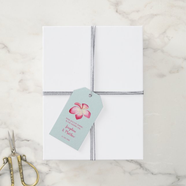 Tropical Plumeria Pink Wedding Favour Tags (With Twine)