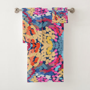 Tropical Plumeria Spotted Flowers Tile Pattern Bath Towel Set