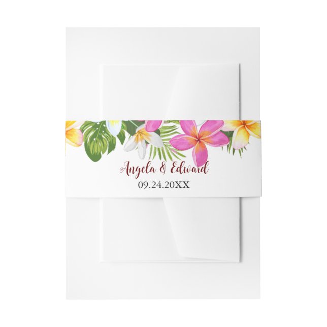 Tropical Plumeria Temple Tree Wedding Invitation Belly Band (Front Example)