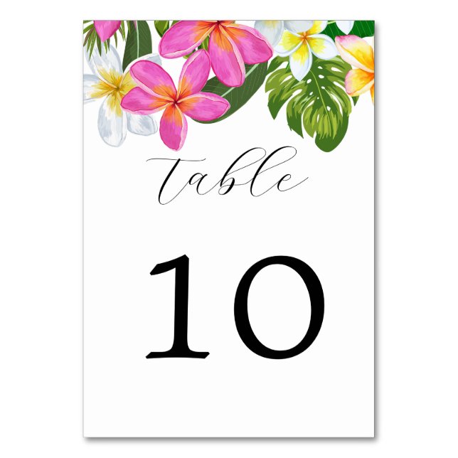 Tropical Plumeria Temple Tree Wedding   Table Number (Front)