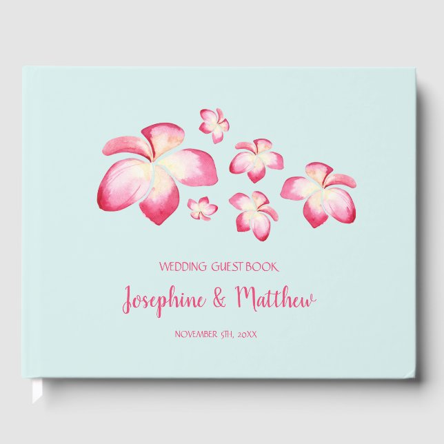 Tropical Plumeria Watercolor Wedding Guest Book (Front)