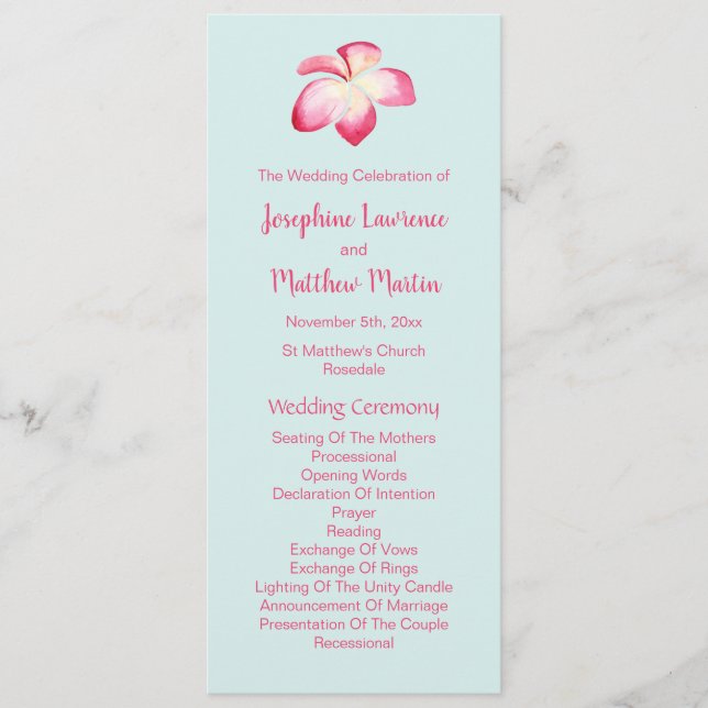 Tropical Plumeria Wedding Programs (Front)