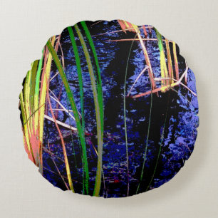 Tropical Pond Grasses Round Pillow