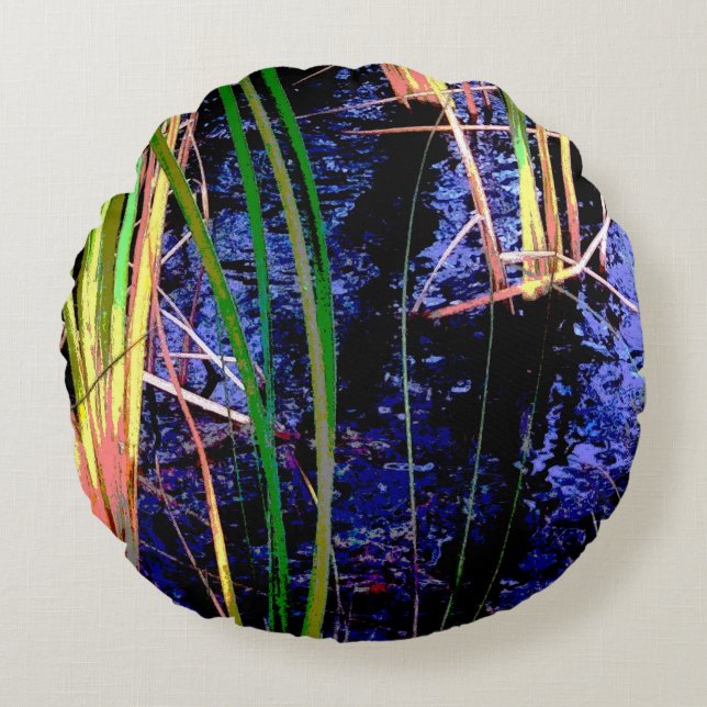 Tropical Pond Grasses Round Pillow (Front)