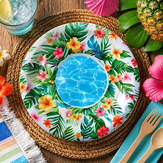Tropical Pool Float Paper Plate
