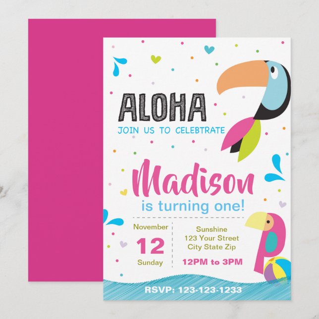 Tropical Pool Party Birthday Invitation (Front/Back)