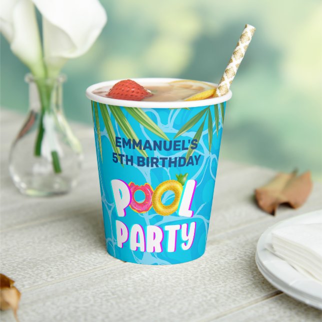 Tropical Pool Party Birthday Paper Cups (Insitu)