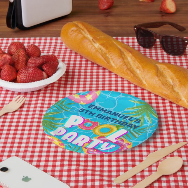Tropical Pool Party Birthday Paper Plates (Picnic)