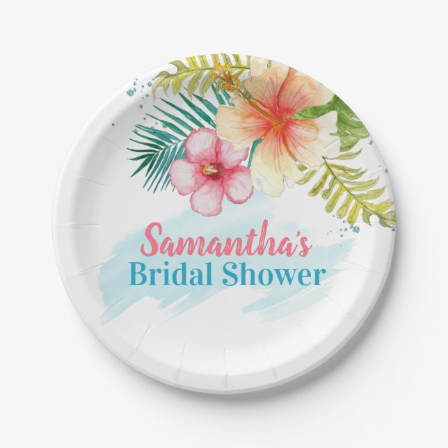Tropical Pool Party Bridal Shower Paper Plate (Front)