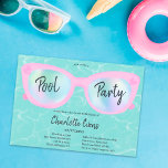 Tropical pool party holographic glasses Sweet 16 Invitation<br><div class="desc">Modern pool party holographic glasses Sweet 16 with cute and chic trendy pink and holographic sunglasses on a light blue water background,  the colour can be changed. A fun and cool summer party invitation</div>