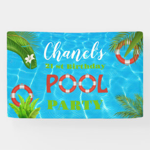 Tropical Pool Party Summer Birthday Banner