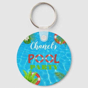 Tropical Pool Party   Summer Birthday  Keychain