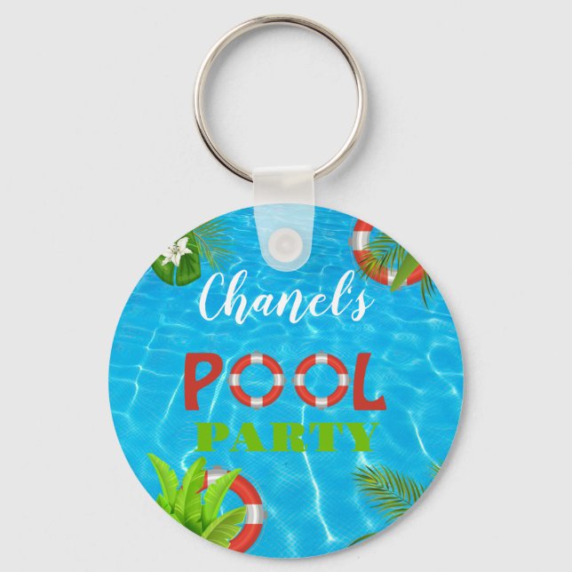 Tropical Pool Party | Summer Birthday  Keychain (Front)