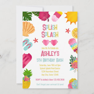 Tropical Pool Party Summer Pool Birthday Invitation