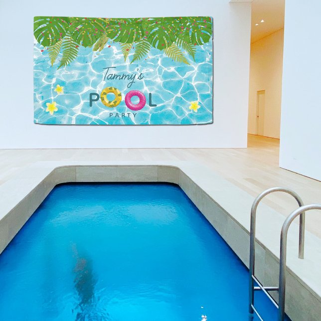Tropical Pool Party Swimming Pool Birthday  Banner (Tropical Pool Party Swimming Pool Birthday Banner)