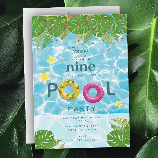 Tropical Pool Party Swimming Pool Birthday  Invitation (Tropical Pool Party Swimming Pool Birthday Invitation)