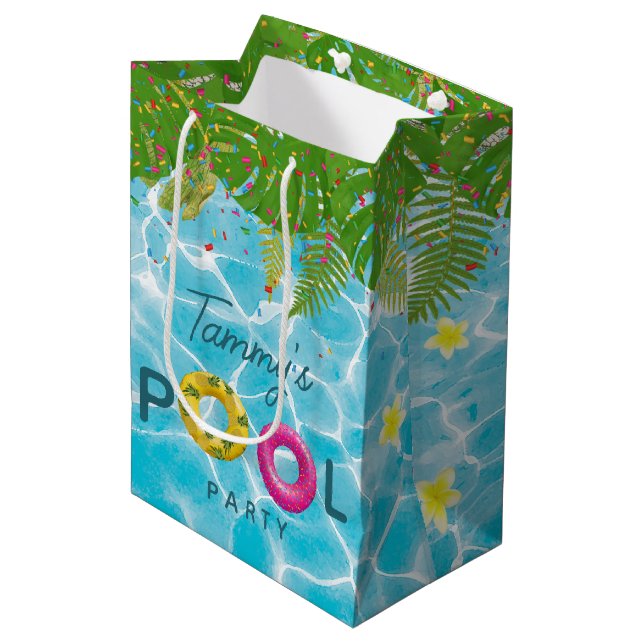 Tropical Pool Party Swimming Pool Birthday  Medium Gift Bag (Front Angled)