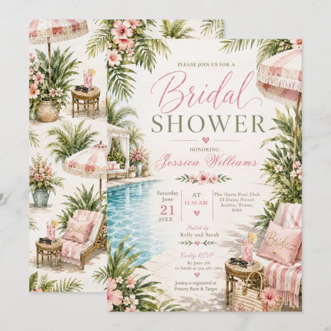 Tropical Poolside Bridal Shower Invitation (Front/Back)