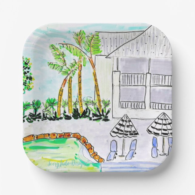 Tropical Poolside Paper Plate by Ariella & Lily  (Front)