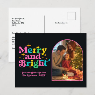 Tropical Pop Merry and Bright Retro Christmas Holiday Postcard