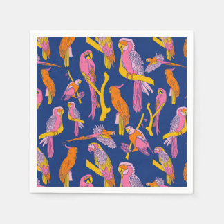 Tropical Pop Parrots on Navy Napkin
