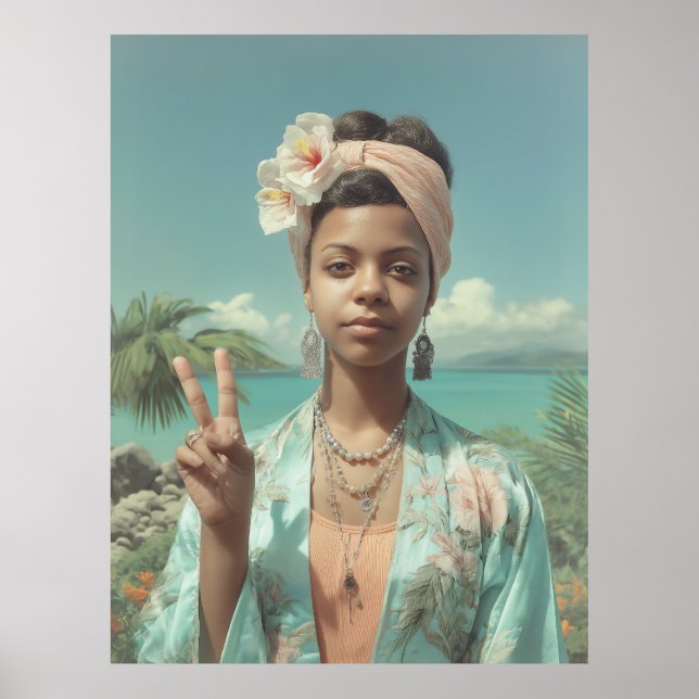 Tropical Portrait with Peace Sign Gesture (Front)