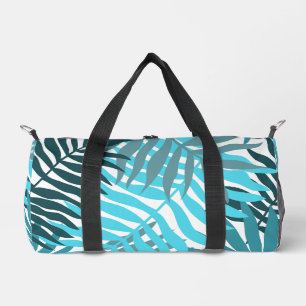 Tropical Print Blue Leaves Bold Duffle Bag