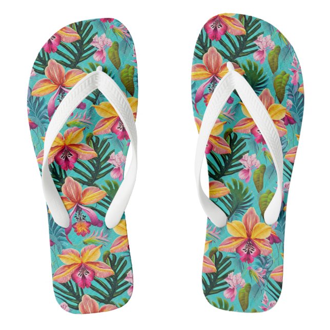 Tropical Print Flip Flops (Footbed)