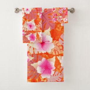 Tropical Print in Living Coral Bath Towel Set