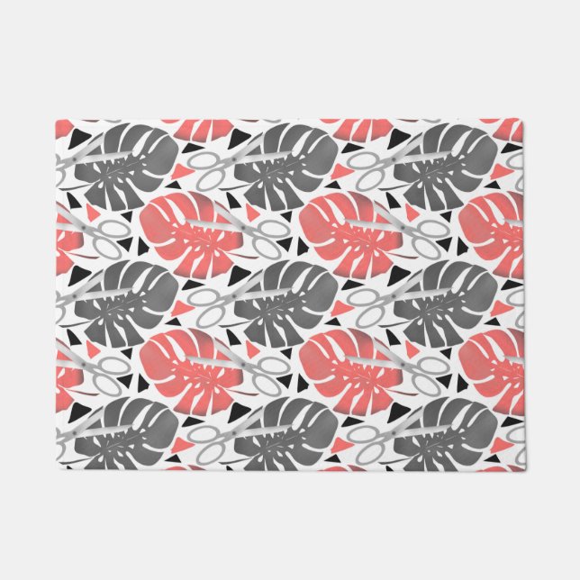 Tropical print monstera leaves scissors jungle exo doormat (Front)
