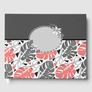 Tropical print monstera leaves scissors jungle exo guest book