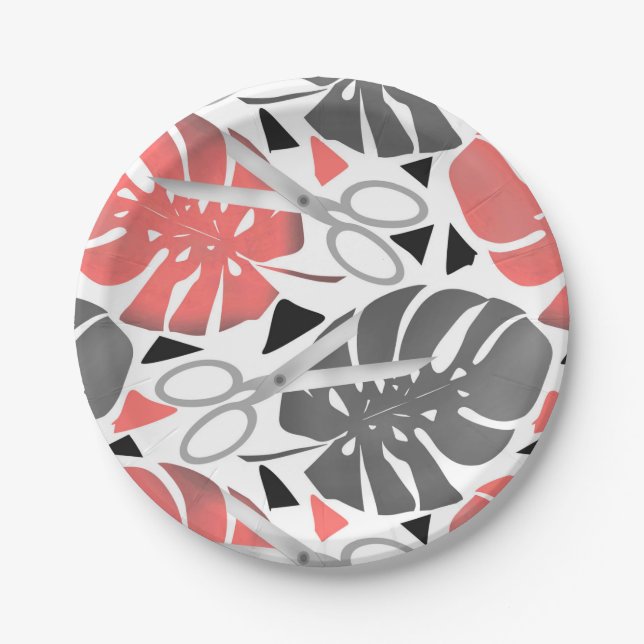 Tropical print monstera leaves scissors jungle exo paper plate (Front)