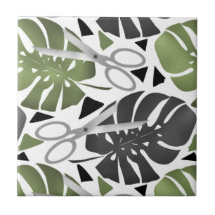 Tropical print monstera leaves scissors jungle exo tile