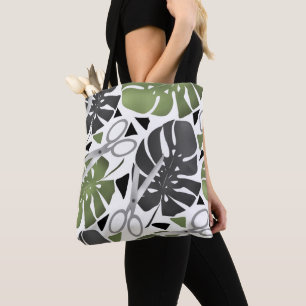 Tropical print monstera leaves scissors jungle exo tote bag