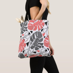 Tropical print monstera leaves scissors jungle exo tote bag