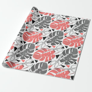 Tropical print monstera leaves scissors jungle exo wrapping paper
