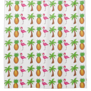 Tropical Print Palm Tree Pineapple Pink Flamingo