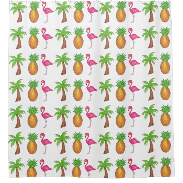 Tropical Print Palm Tree Pineapple Pink Flamingo (Front)