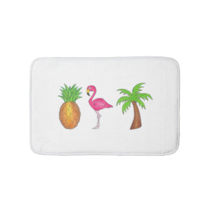 Tropical Print Palm Tree Pineapple Pink Flamingo Bath Mat