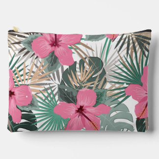 Tropical Print Pink Hibiscus Large Accessory Pouch