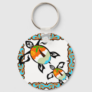 Tropical-print-turtle Keychain