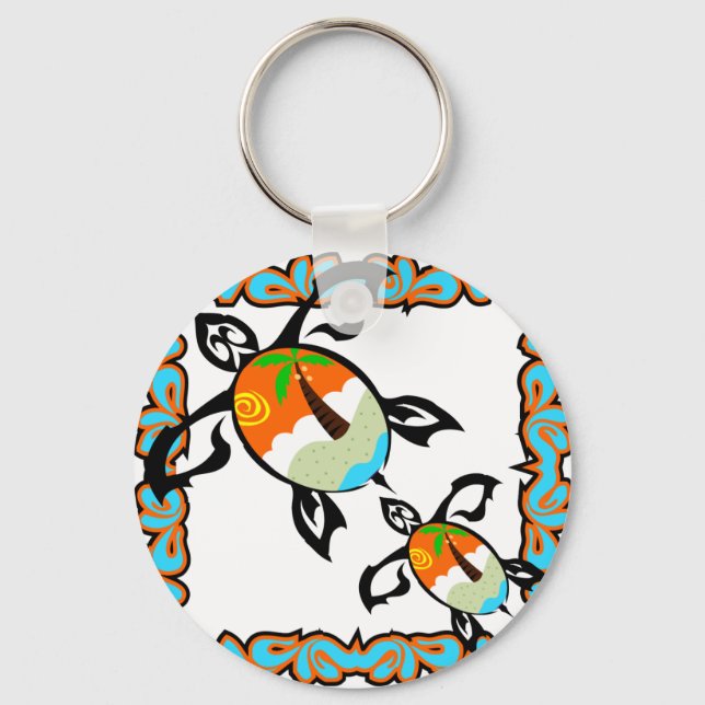 Tropical-print-turtle Keychain (Front)