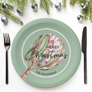 Tropical Protea Floral Christmas Paper Plate
