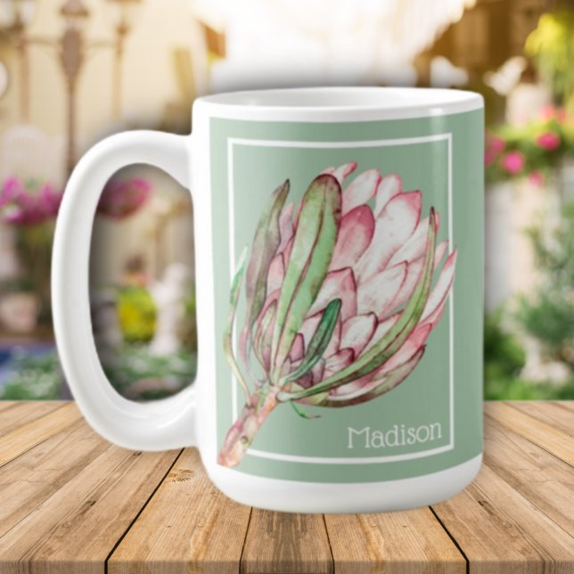 Tropical Protea Flower on Green Coffee Mug (Creator Uploaded)