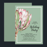 Tropical Protea Holiday Christmas Party Invitation<br><div class="desc">A beautiful hand painted watercolor pink protea floral blossom on a mint green background,  this invitation is a fabulous change from traditional Christmas holiday party invitations. Perfect for a tropical touch to your celebration. MATCHING items in our store.</div>