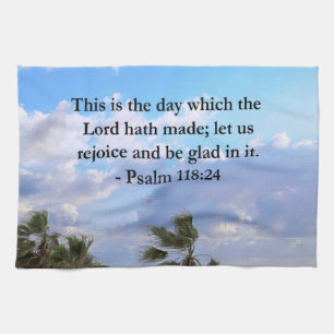 TROPICAL PSALM 118:24 OCEAN AND PALM TREES KITCHEN TOWEL