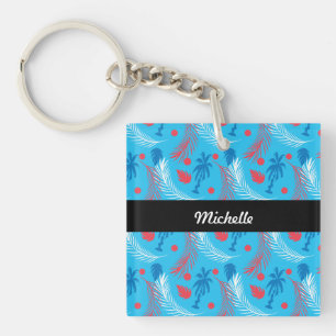 Tropical Puertorican Themed Island Pattern Name Keychain