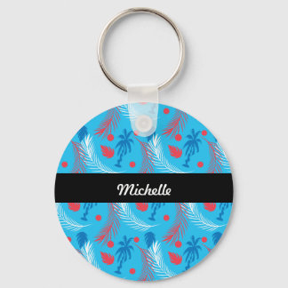 Tropical Puertorican Themed Island Pattern Name Keychain